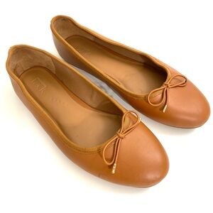 Nordstrom Rack Tan Ballet Flat Womens Shoes 9 M Bow Slip On Round Toe Casual